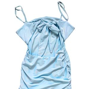 Blue Fitted Mini Dress With Tie Back